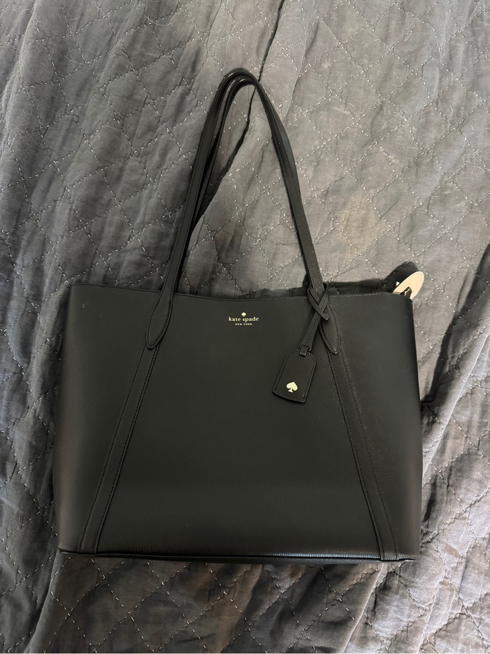 kate spade Black Saffiano Leather Tote with Gold Logo